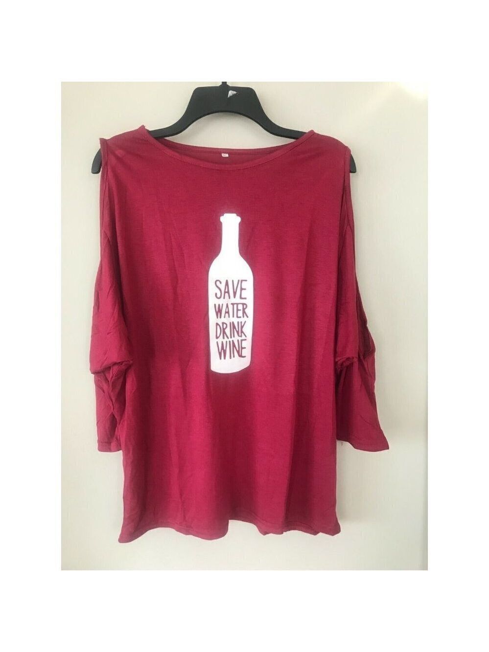 Save Water Drink Wine Cold Shoulder Printed T-Shirt XL